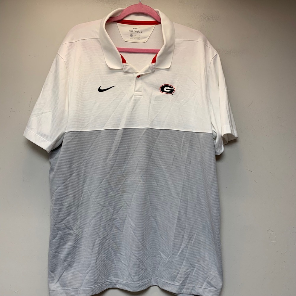 Nike Polo Shirt Mens XXL White Grey Excellent Georgia Bulldogs Dri-FIT 15118